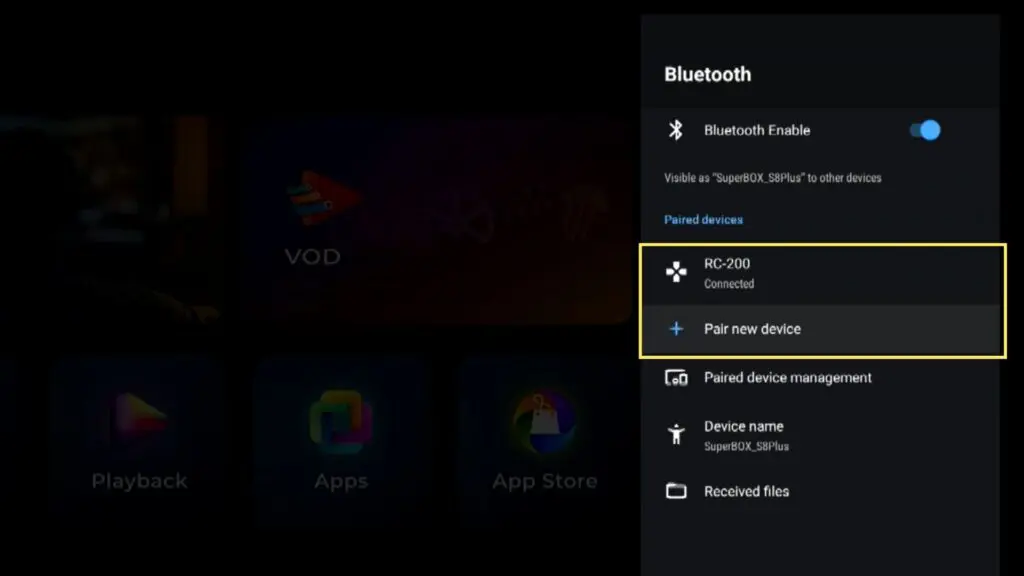 SuperBox S8 Setup (2) pair remote to bluetooth