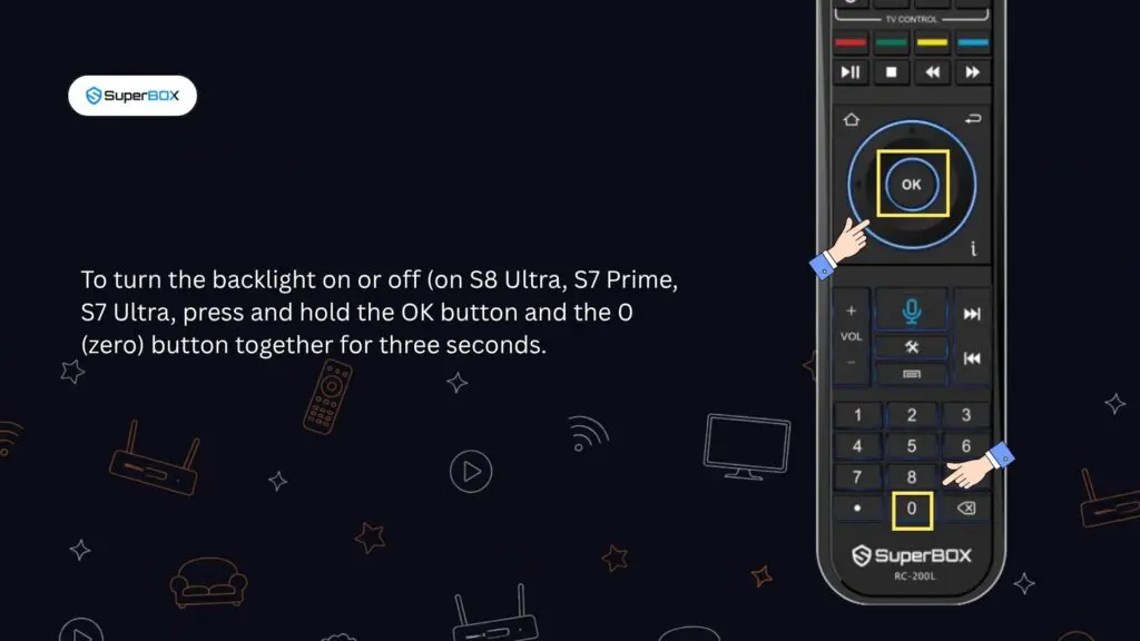 SuperBox S8 Setup (3) turn on backlit remote