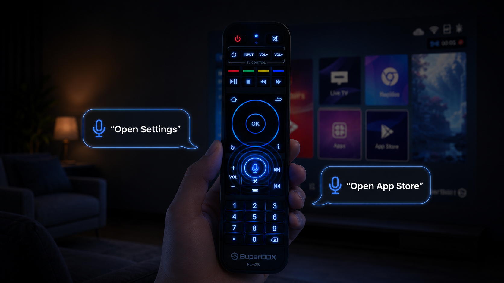 set up superbox p7 pro projector voice command remote